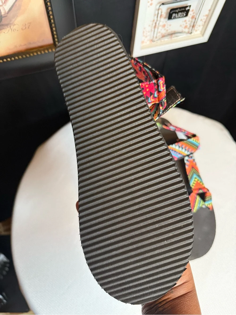 Women’s Colorful Aztec Strap Sandals - Black Footbed-New
